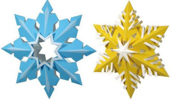 Снежинки оригами двух цветов