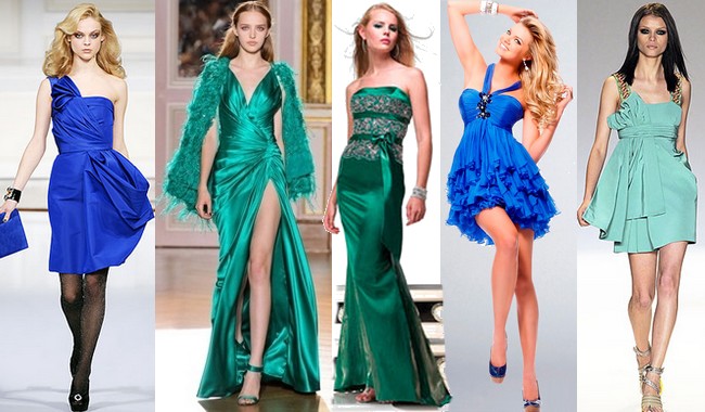 Яркие насыщенные цвета моделей вечерних платьев превращаются в их главное украшение