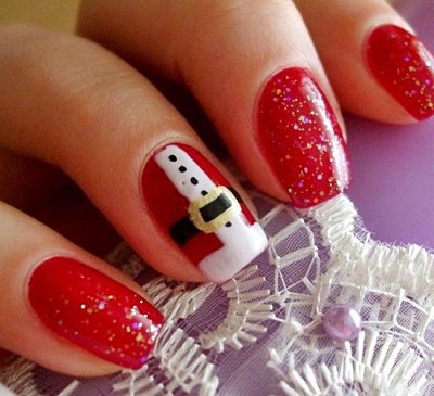 Сделать маникюр на коротких ногтях в виде наряда Деда Мороза - совсем просто 