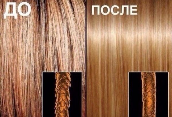 Структура волос до и после ламинирования