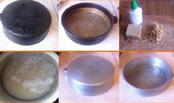 Очищение сковороды хозяйственным мылом