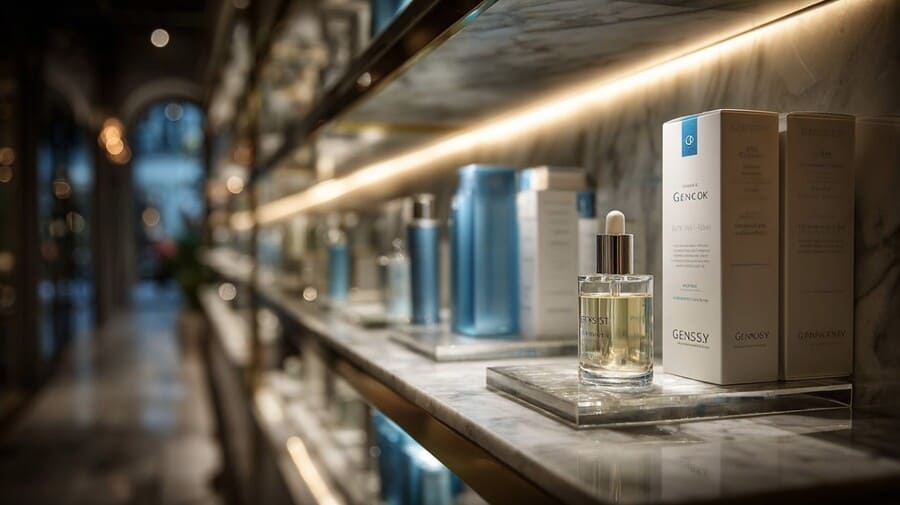 Линейка продуктов косметики Genosys на полке