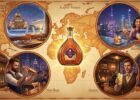 Карта мира с бутылкой коньяка Courvoisier в центре
