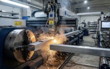 Промышленный трубно-профильный лазерный станок в цеху металлообработки