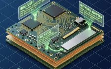 Изометрическая иллюстрация материнской платы компьютера в разрезе