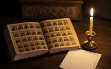 Открытая книга святцев на деревянном столе