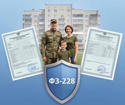 Военнослужащий в форме и его семья на фоне многоквартирного дома