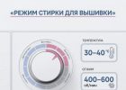 Базовые параметры стирки вышитого комплекта: невысокая температура, сниженный отжим и жидкое средство без хлора.